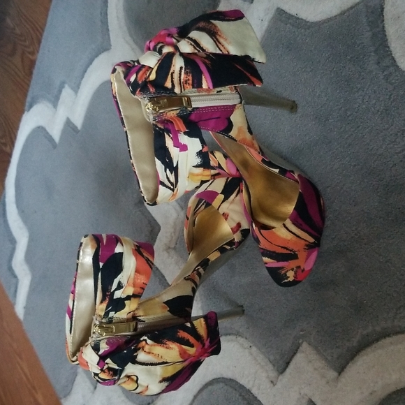 Ankle straps multicolored open toe 4 inch heels with bow - Picture 4 of 5